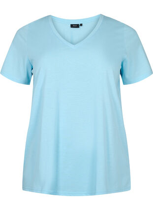 Short sleeve t-shirt with v-neckline, Sky Blue, Packshot image number 0