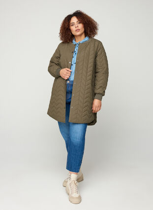 Long quilted jacket with button fastening, Bungee Cord, Model image number 2