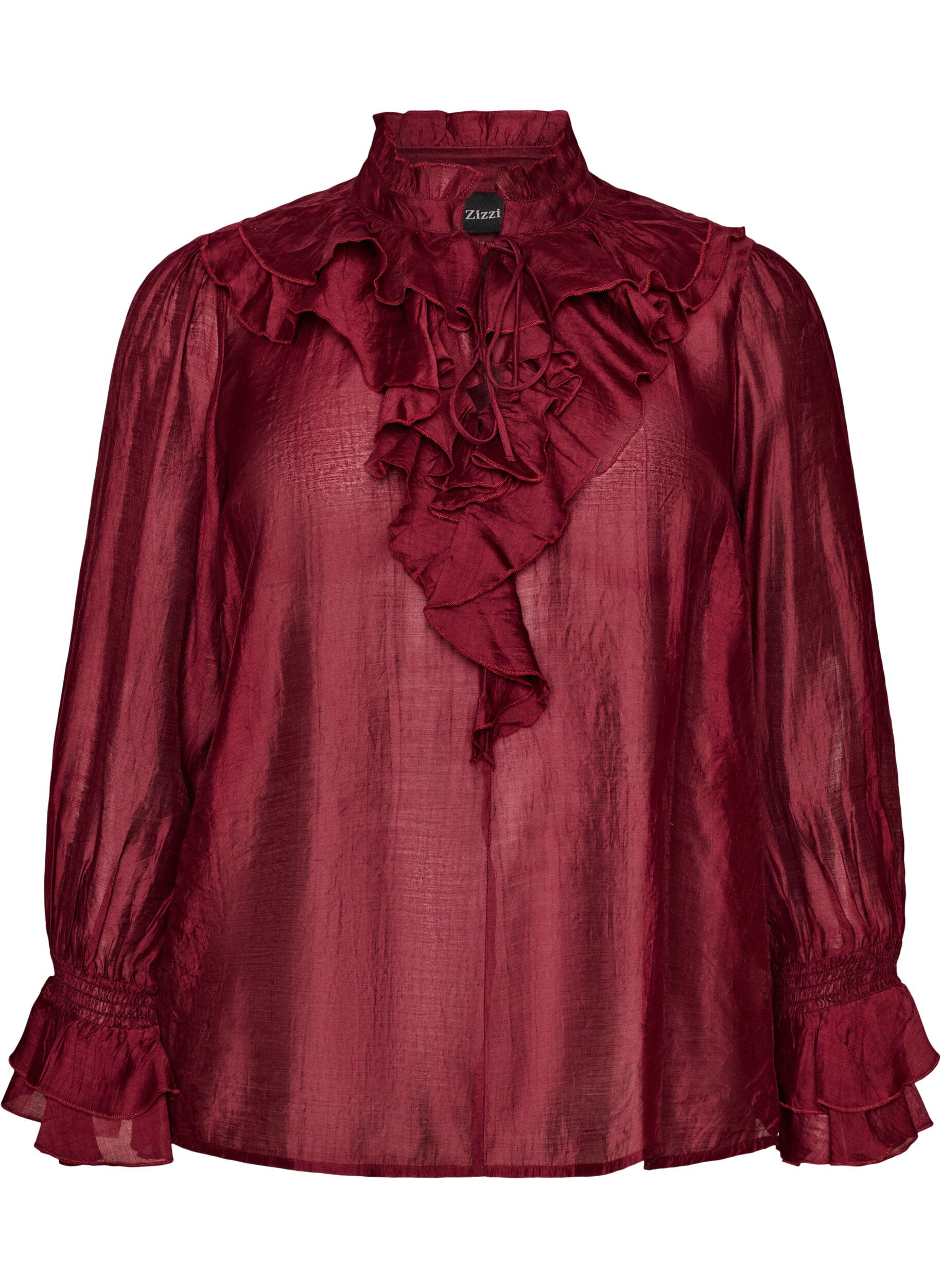 ZizzifashionViscose blouse with ruffles and long sleeves, Red, Packshot image number 0