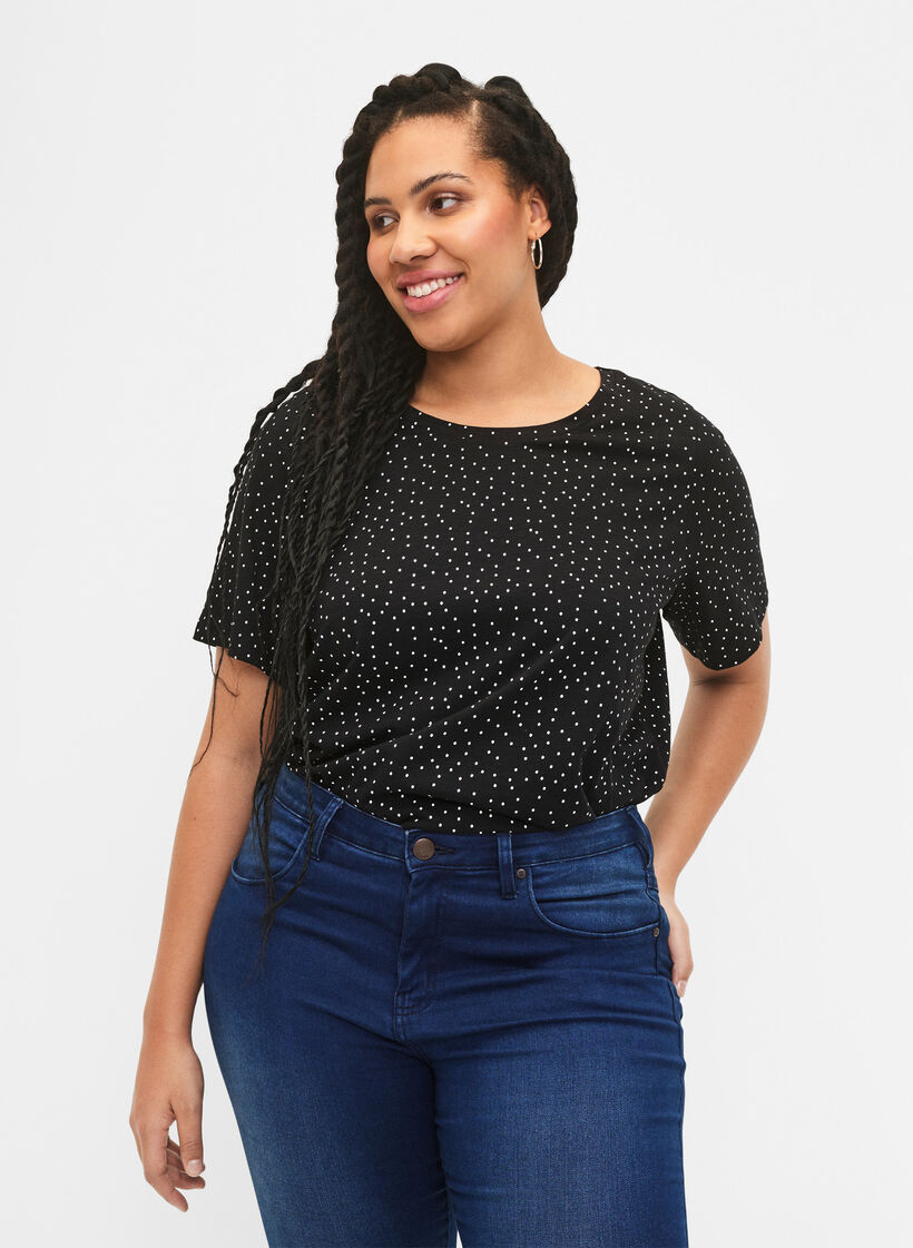 Organic cotton T-shirt with dots	, Black, Model image number 0