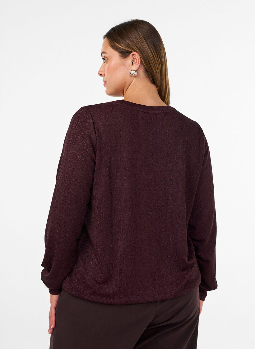 Blouse with vertical texture and glitter thread, Red, Model image number 2