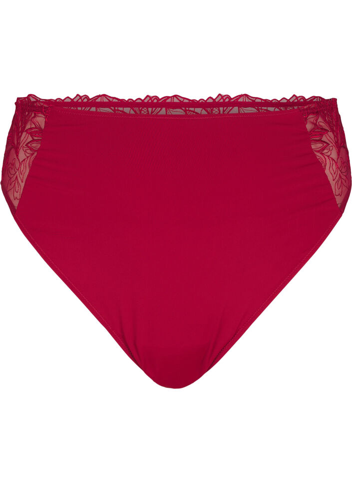 Microfiber thong with lace, Red, Packshot image number 0