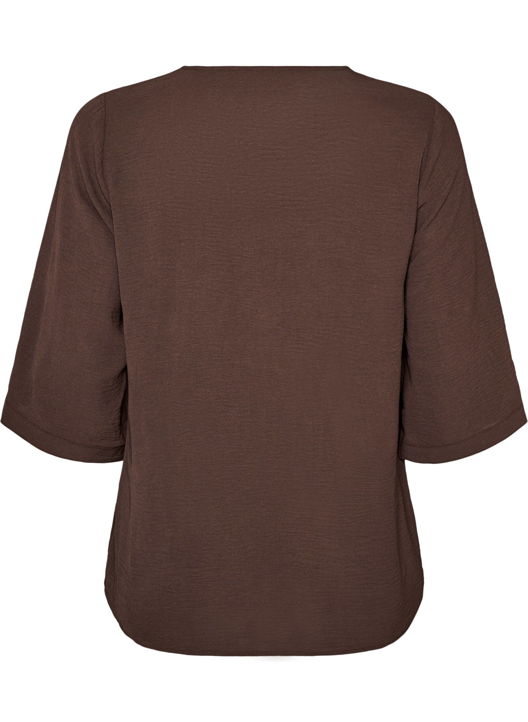 ZizzifashionShirt blouse with V-neck and 3/4 sleeves, Brown, Packshot image number 1
