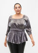 Silver-colored blouse with 3/4 sleeves and smock, Dark Silver, Model image number 0