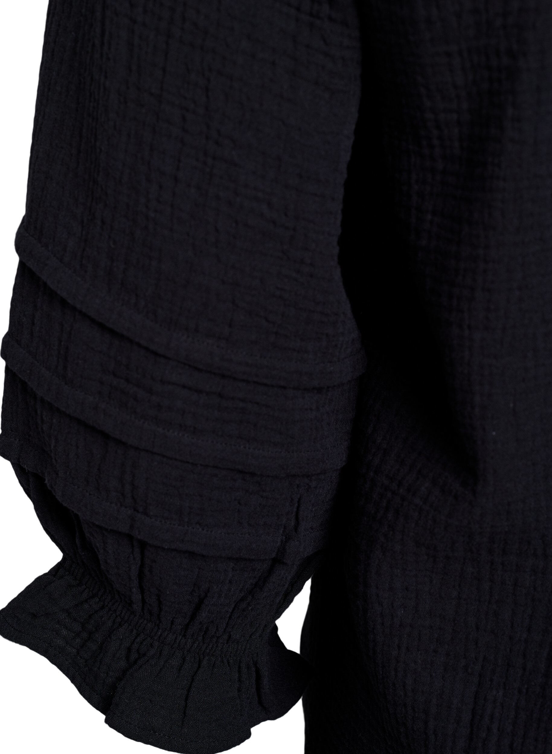 Zizzifashion Cotton muslin blouse with 3/4 sleeves, Black, Packshot image number 3