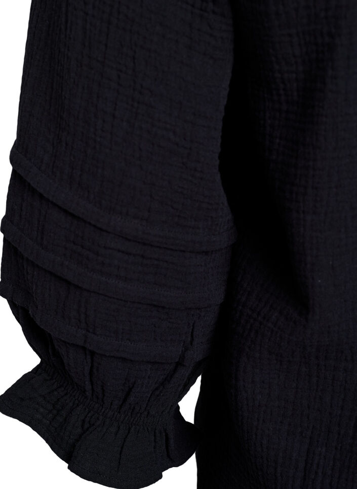 Cotton muslin blouse with 3/4 sleeves, Black, Packshot image number 3