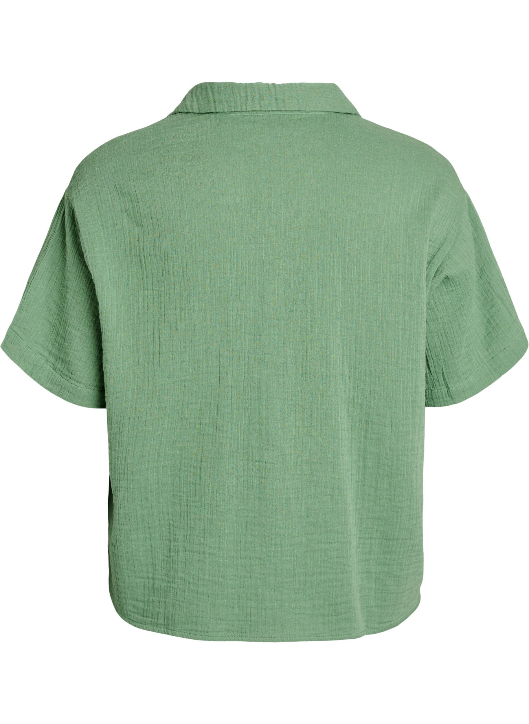Zizzifashion Cotton muslin blouse with short sleeves, Green, Packshot image number 1