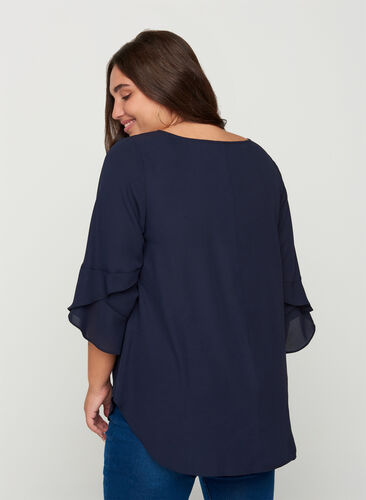 Plain blouse with 3/4 length sleeves, Night Sky, Model image number 1