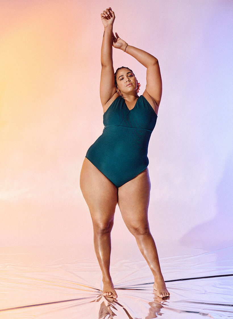 Swimsuit with crepe texture and wrap effect, Dark Sea, Image image number 0