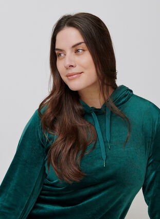 Hooded, velour sweatshirt dress , Ponderosa Pine, Model image number 3
