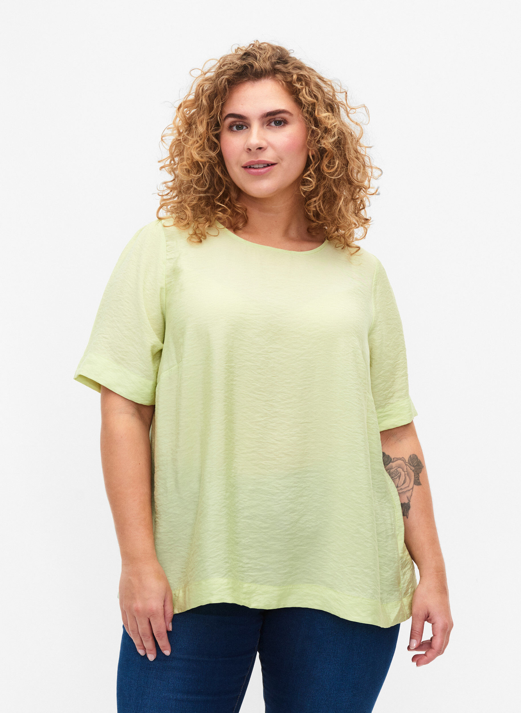 Zizzifashion Blouse with half-length sleeves in viscose, Lily Green, Model image number 0