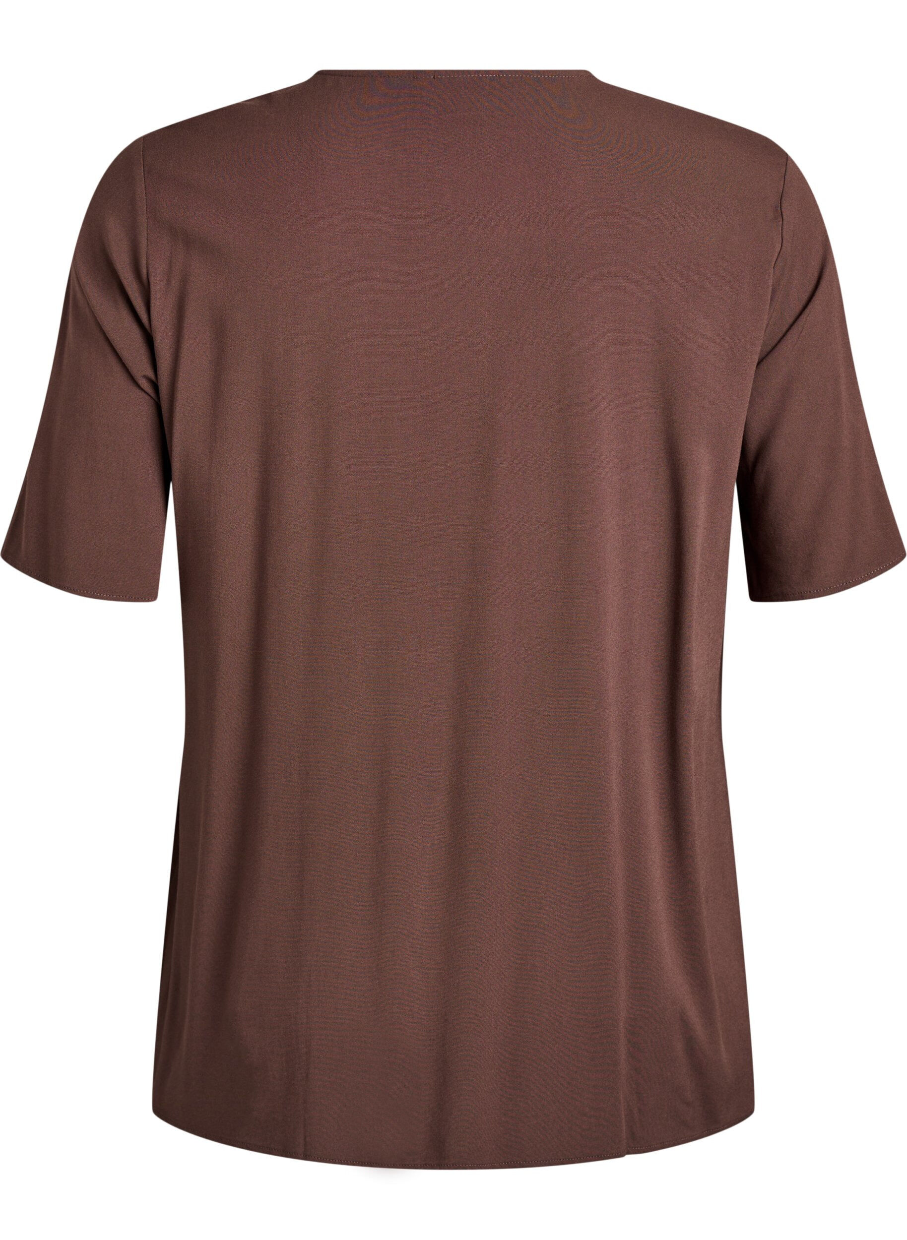 Zizzifashion Short-sleeved woven blouse with round neck, Brown, Packshot image number 1