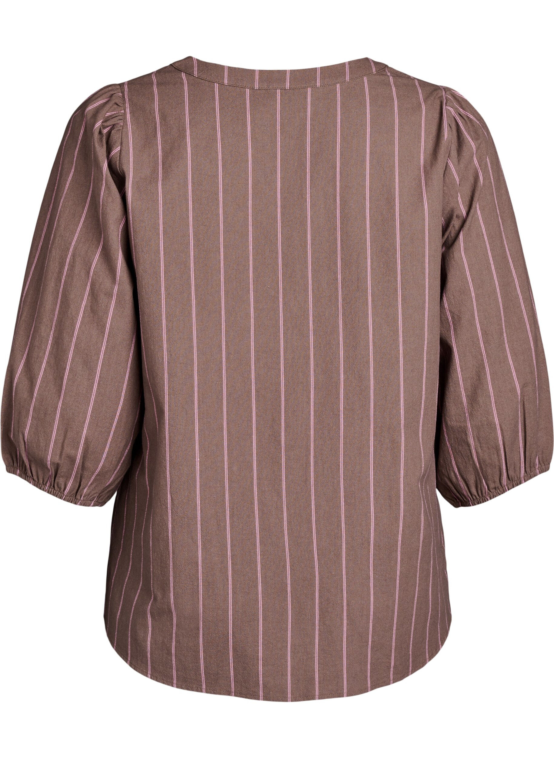 Zizzifashion 3/4 sleeve blouse in cotton with stripes, Brown, Packshot image number 1