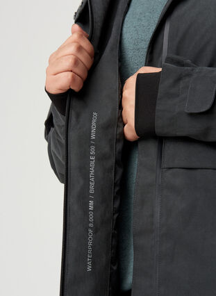 Waterproof jacket with a hood and adjustable waist, Black, Model image number 2