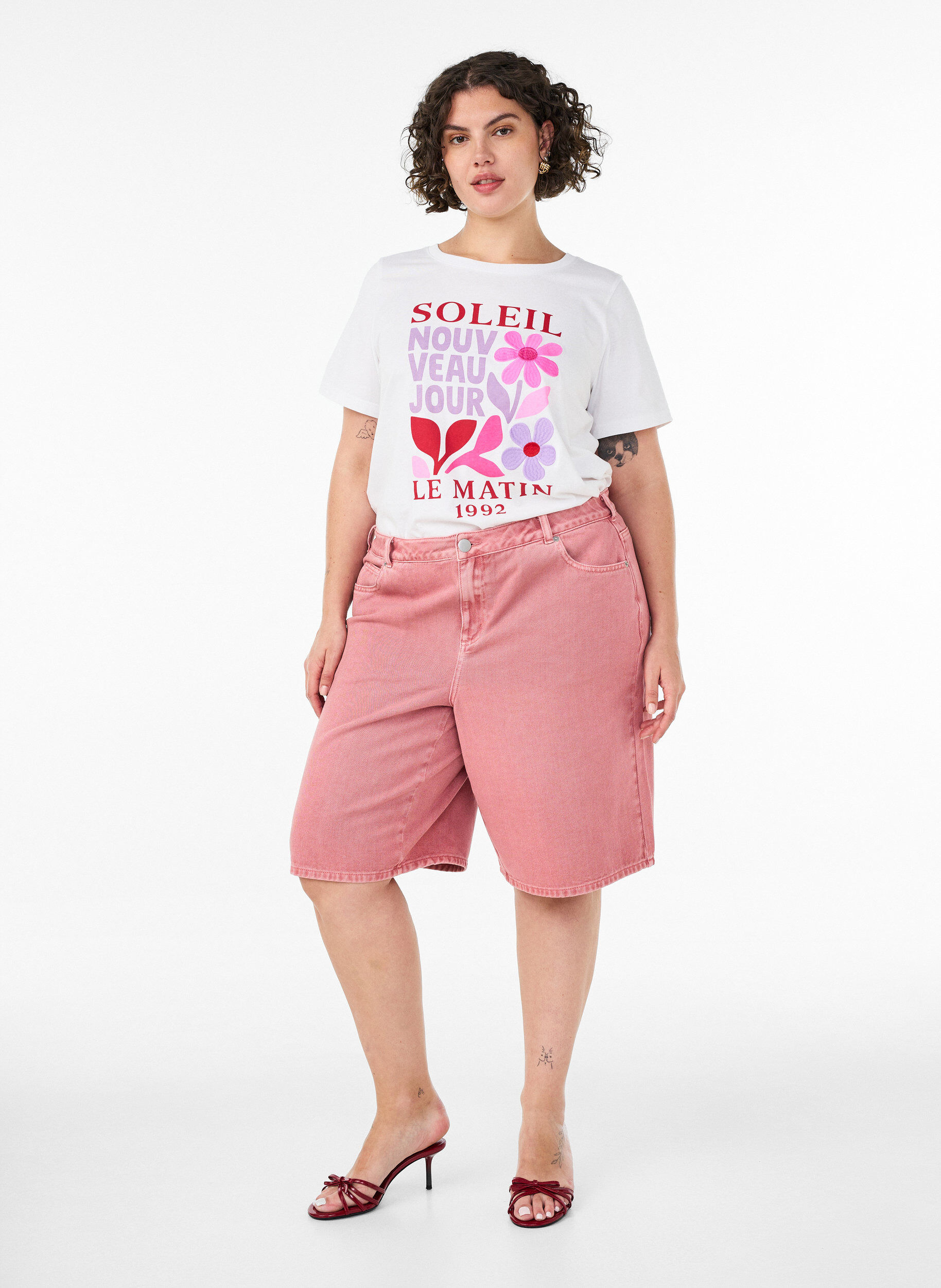 Zizzifashion Cotton T-shirt with print, White, Model image number 1