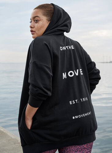 Sweat cardigan with hood and print, Black Move, Image image number 0