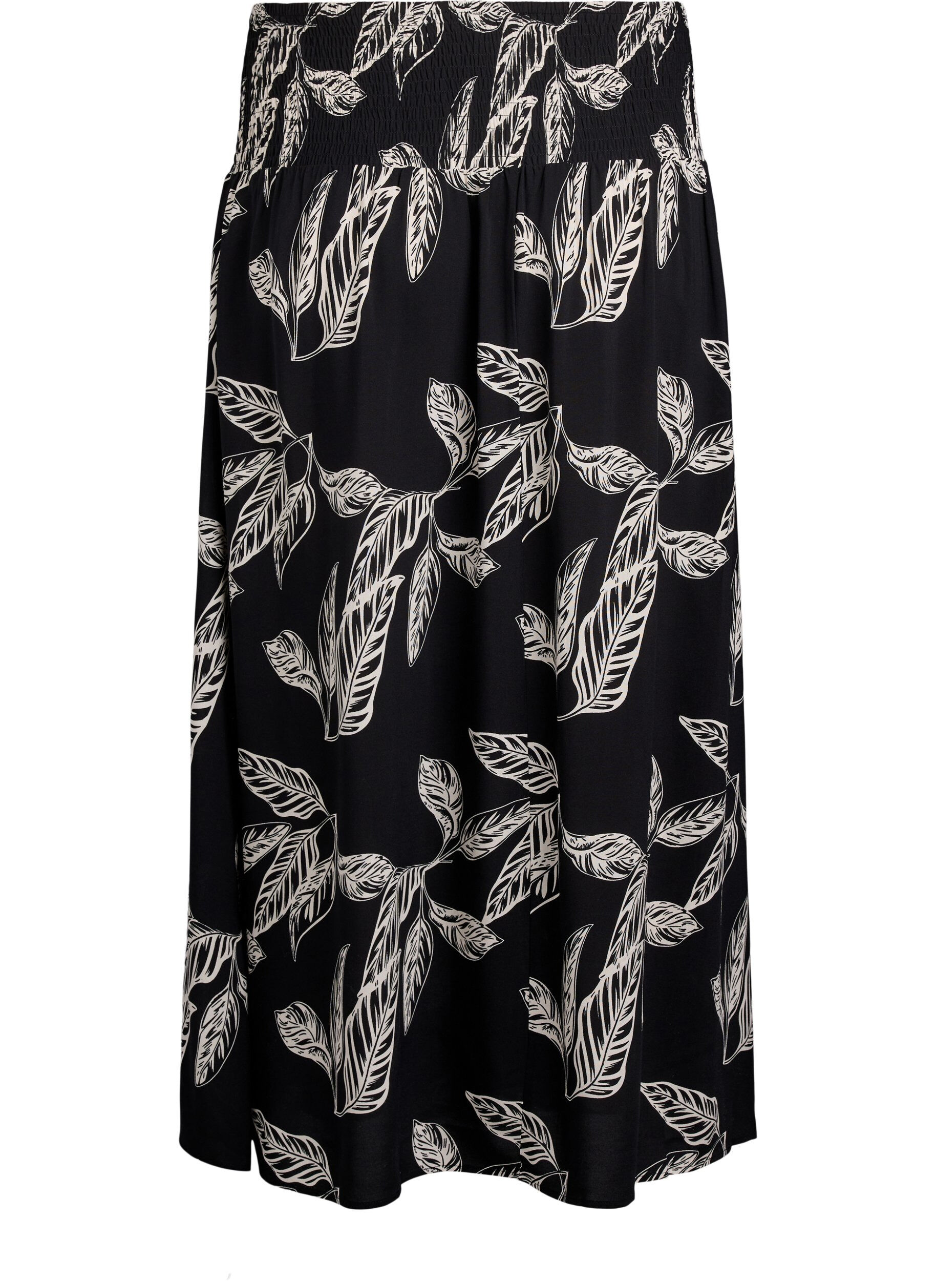 Zizzifashion Viscose maxi skirt with smocking, Black, Packshot image number 1
