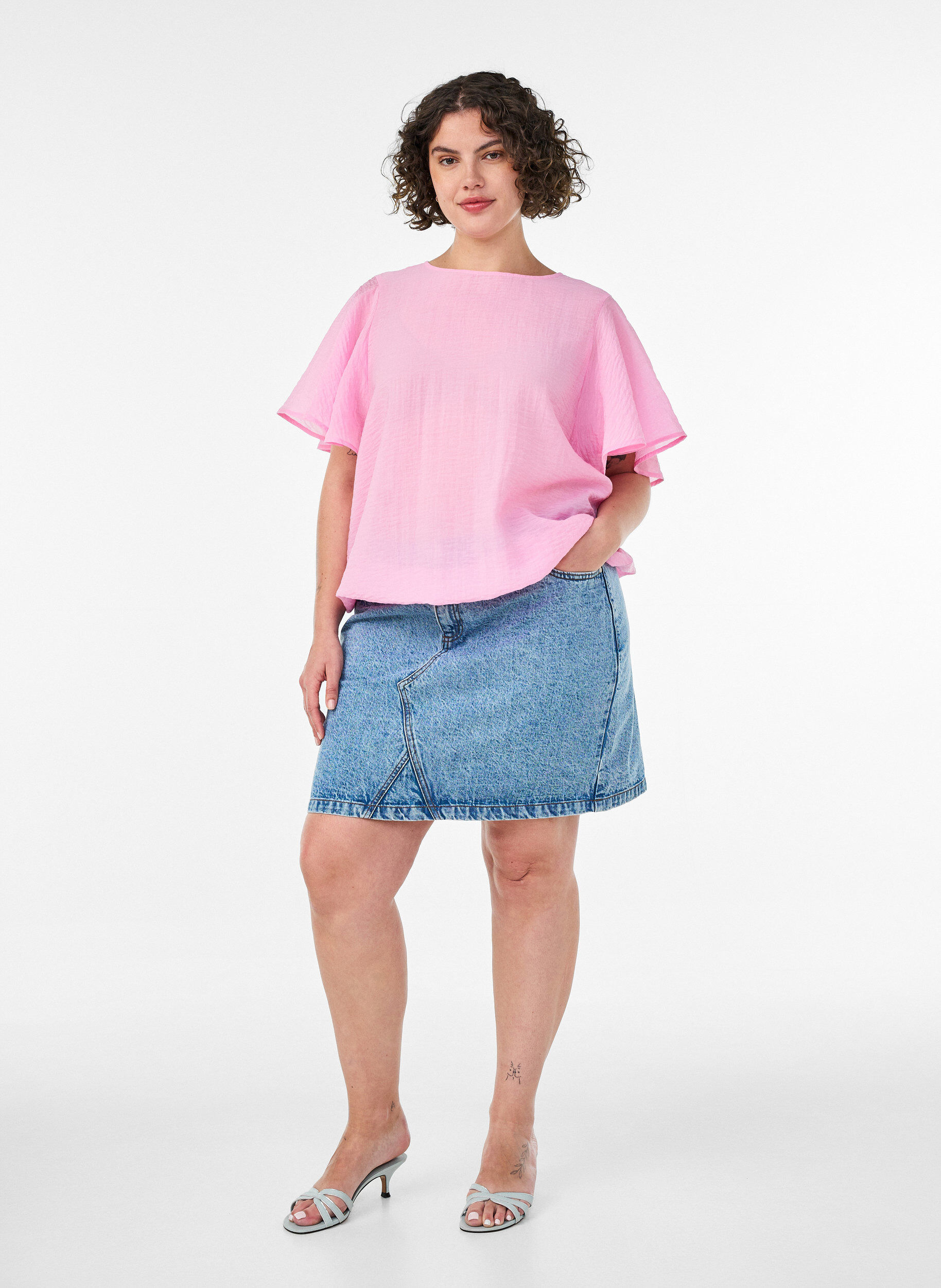 Zizzifashion Blouse with balloon shape and wing sleeves, Pink, Model image number 1