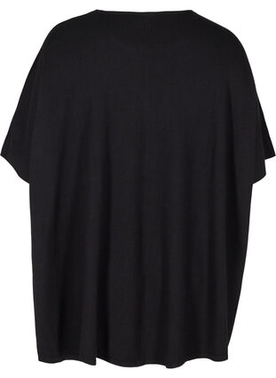 Short-sleeved knitted poncho with round neck, Black, Packshot image number 1