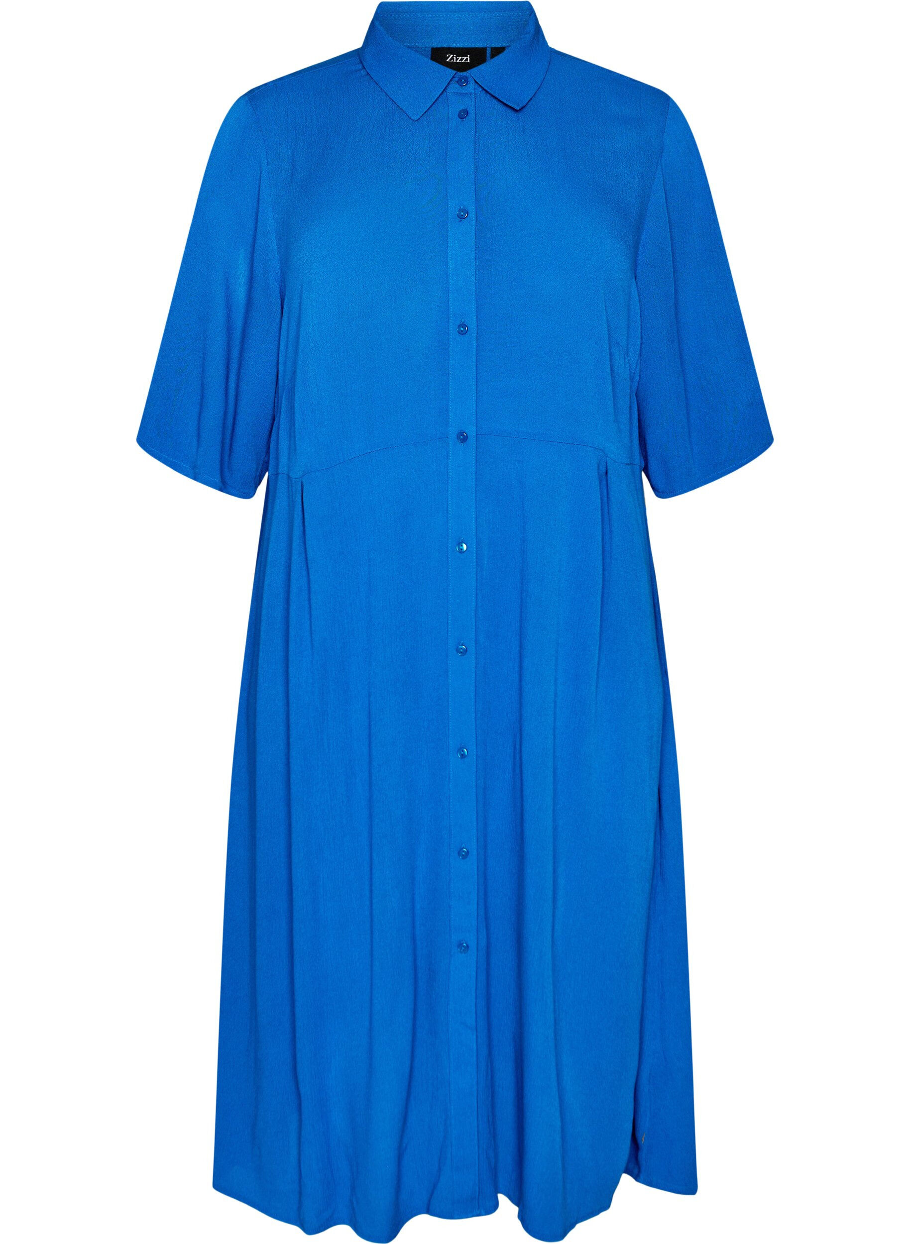 Midi shirt dress with short sleeves
