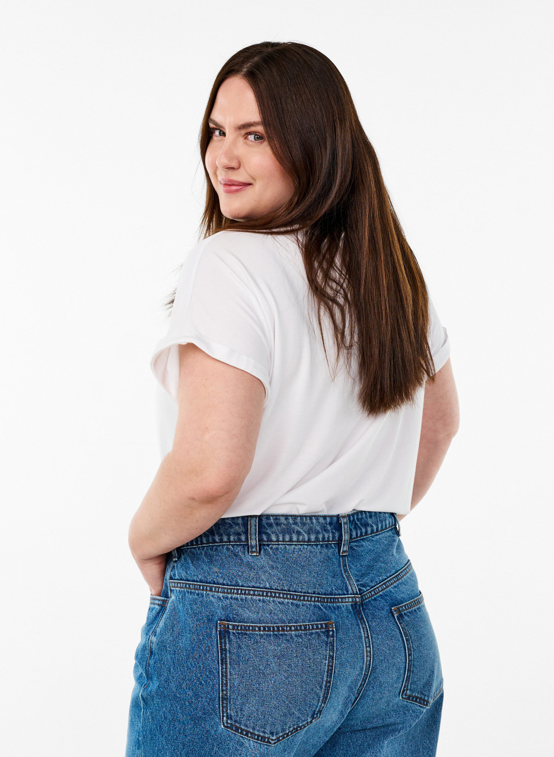 Zizzifashion Loose t-shirt with round neck, White, Model image number 2