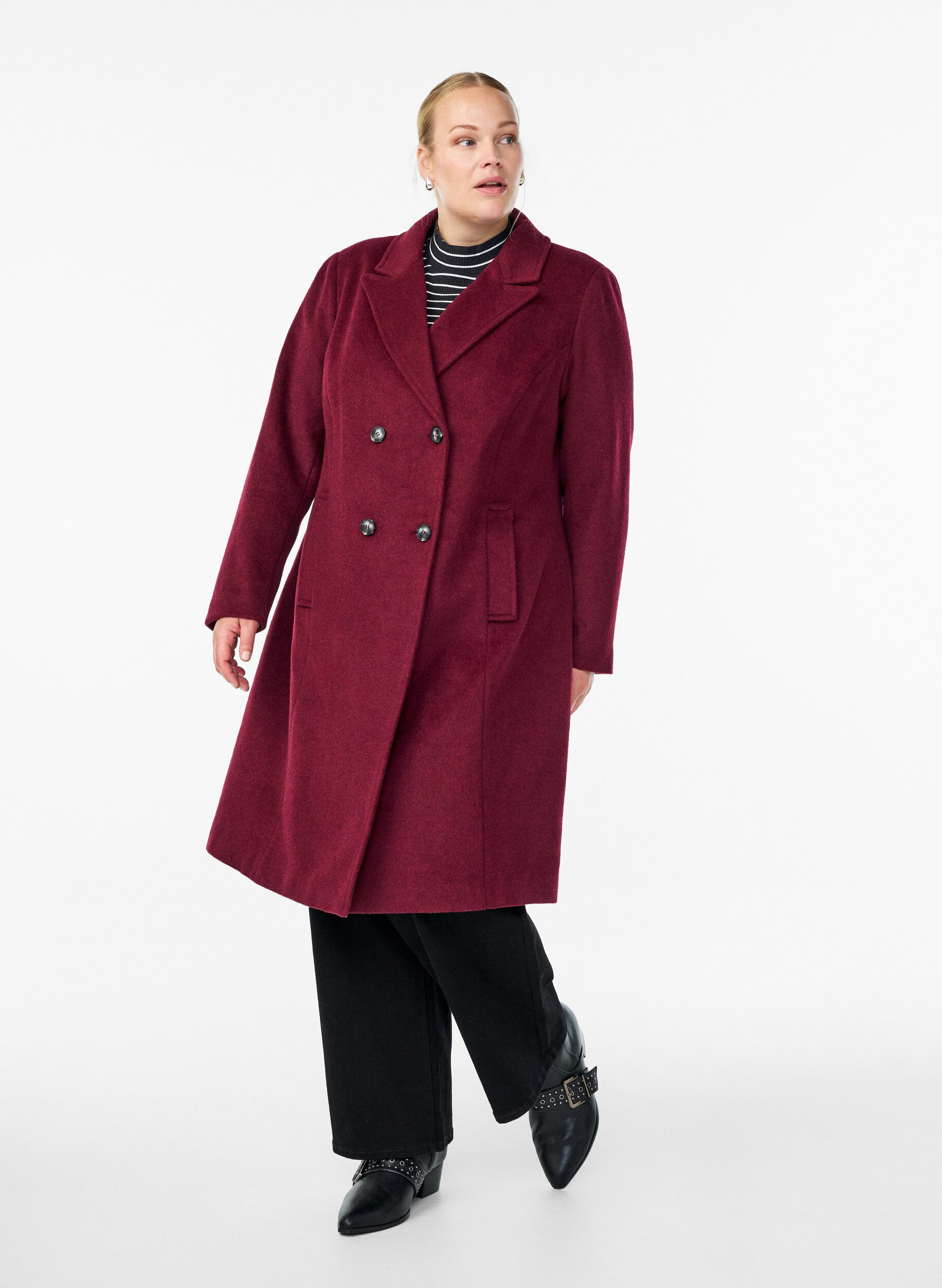 Zizzifashion Wool-blend coat with double-breasted buttons, Red, Model image number 1