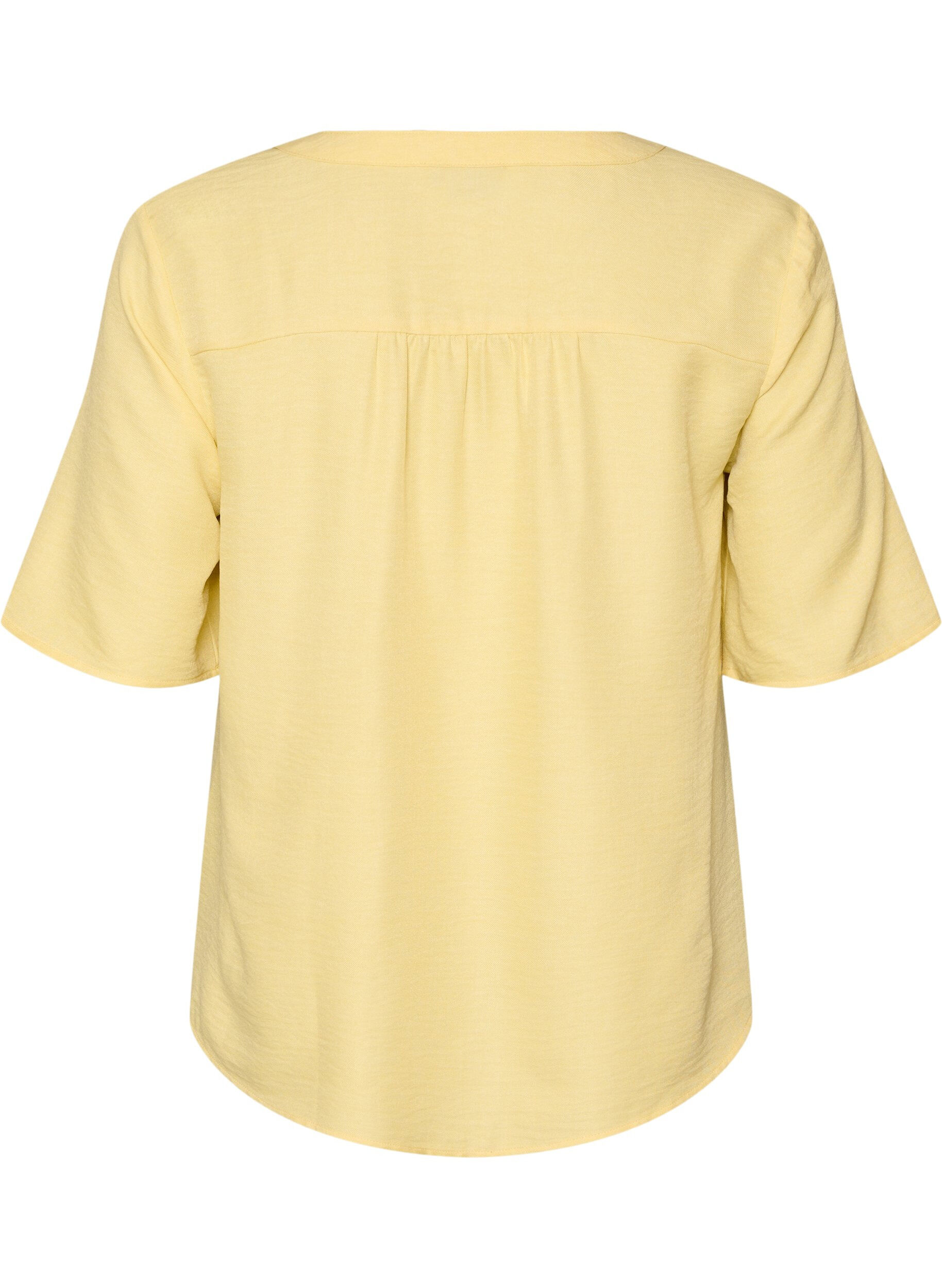 Zizzifashion V-neck shirt blouse with short sleeves, Yellow, Packshot image number 1
