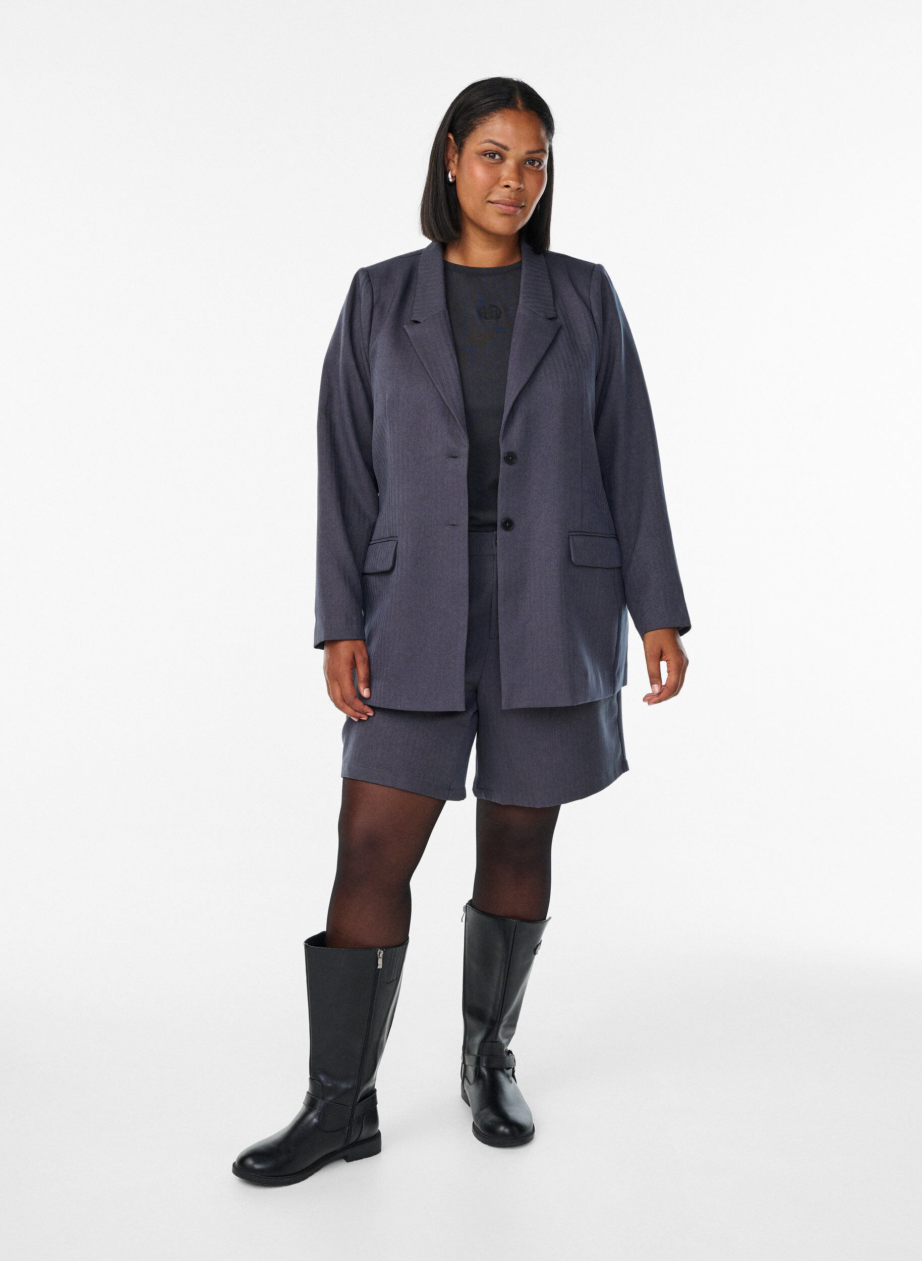 Zizzifashion Classic blazer with pockets, Dark Grey, Model image number 1