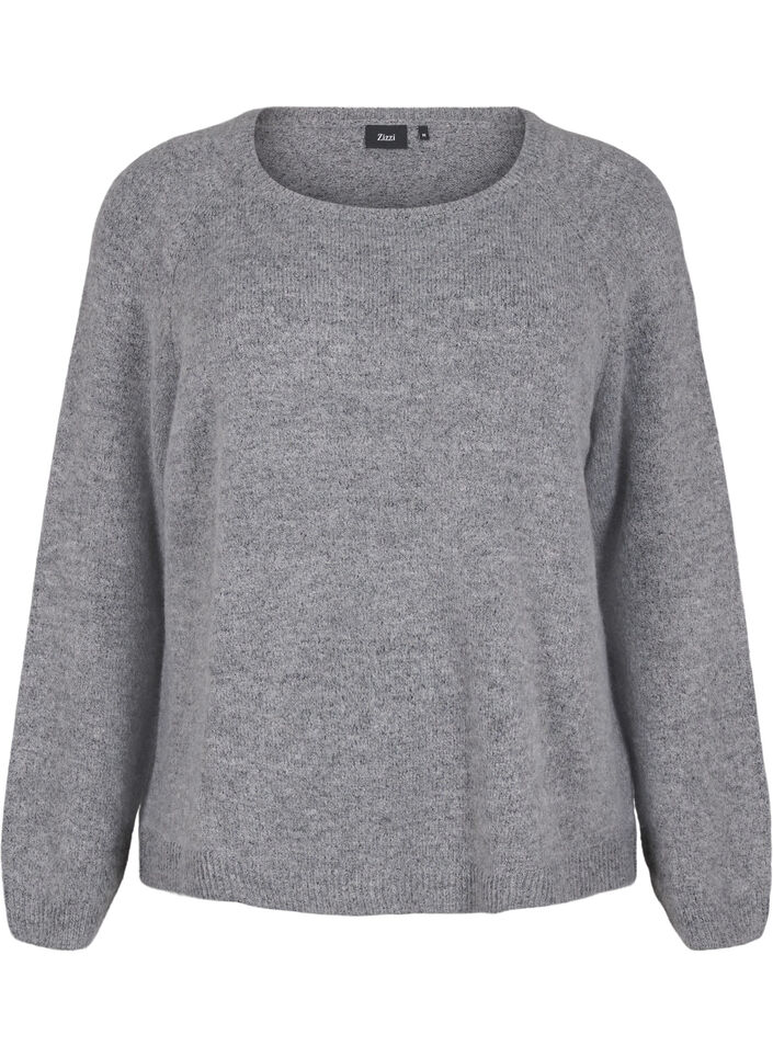Loose-fitting knitted blouse with round neck, Medium Grey Melange, Packshot image number 0