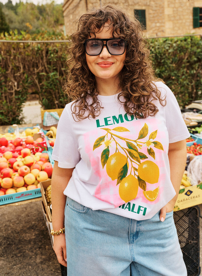 Cotton T-shirt with print, White, Image image number 0