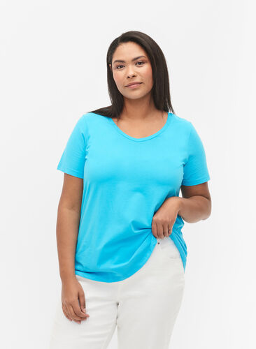 Basic plain cotton t-shirt, Blue Atoll, Model image number 0