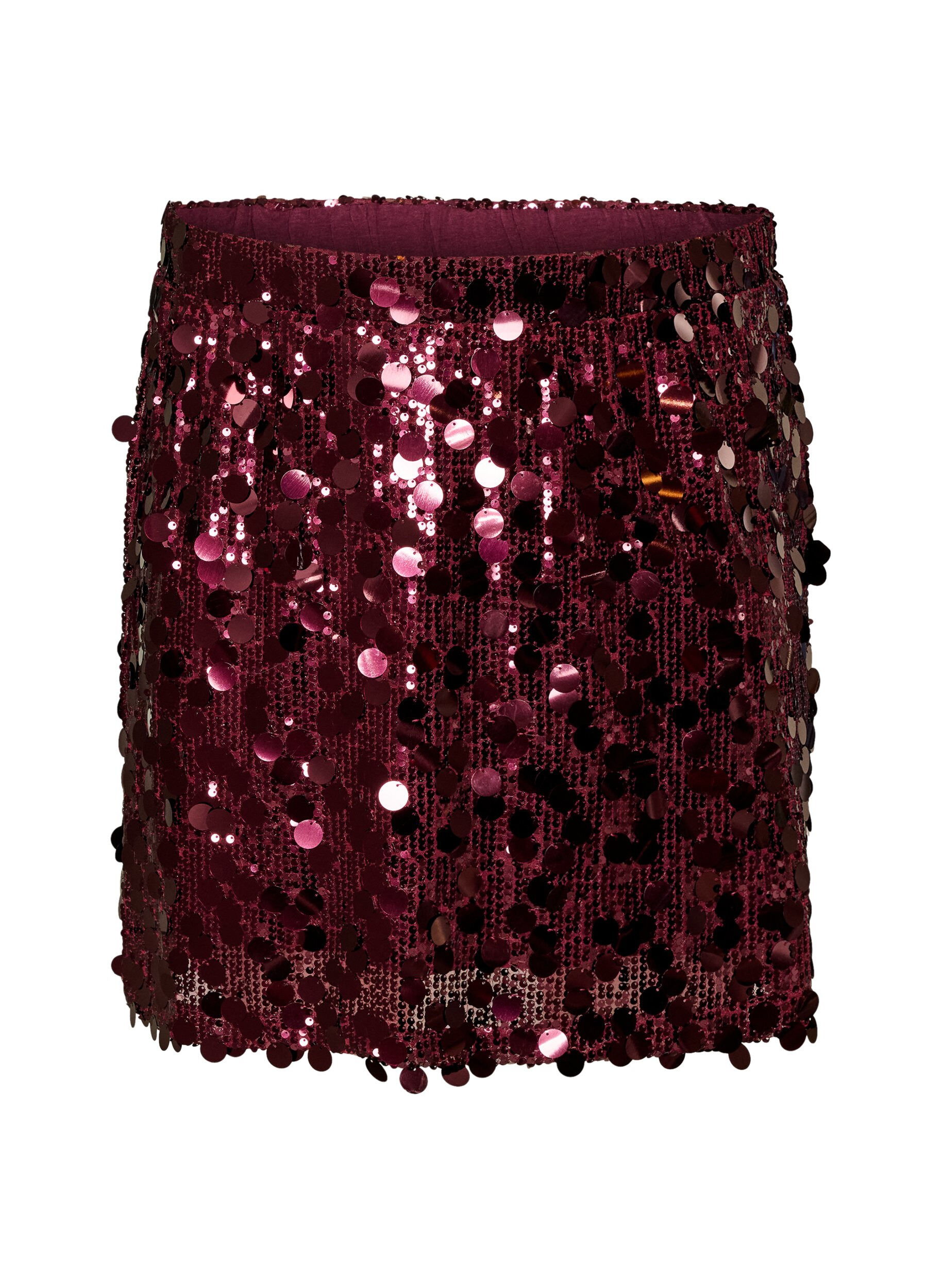 ZizzifashionShort sequin skirt with an elasticated waistband, Dark Bordeaux, Packshot image number 0