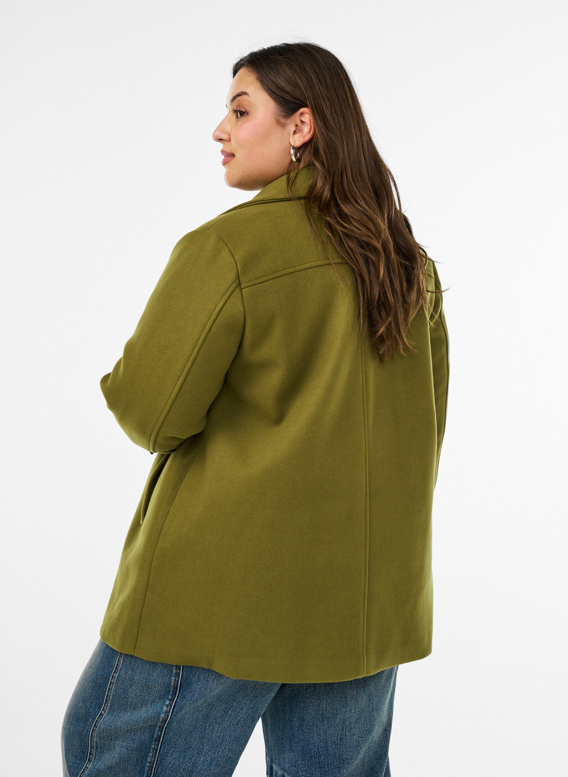ZizzifashionShort coat with double-breasted button closure, Green, Model image number 2