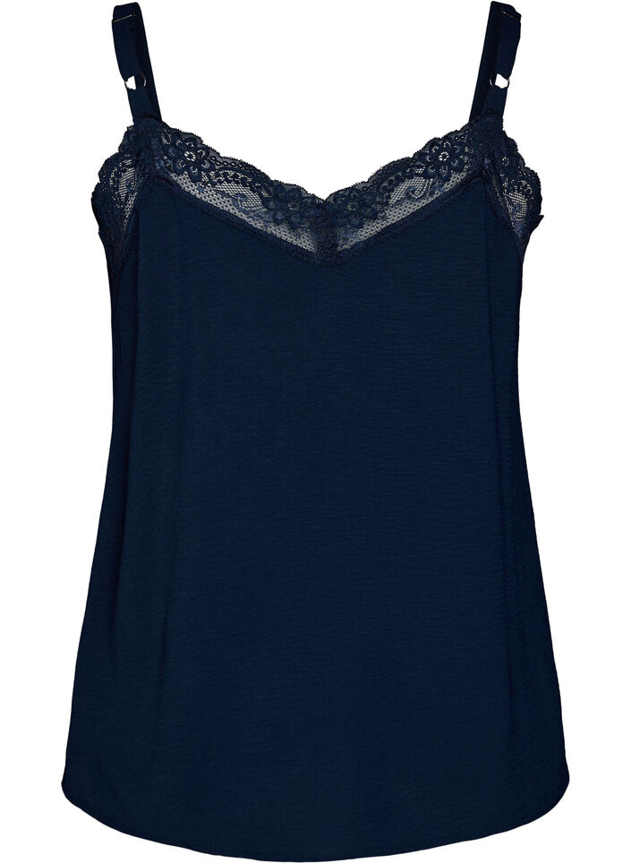 Cami top with a V-neck and lace trim, Blue, Packshot image number 1