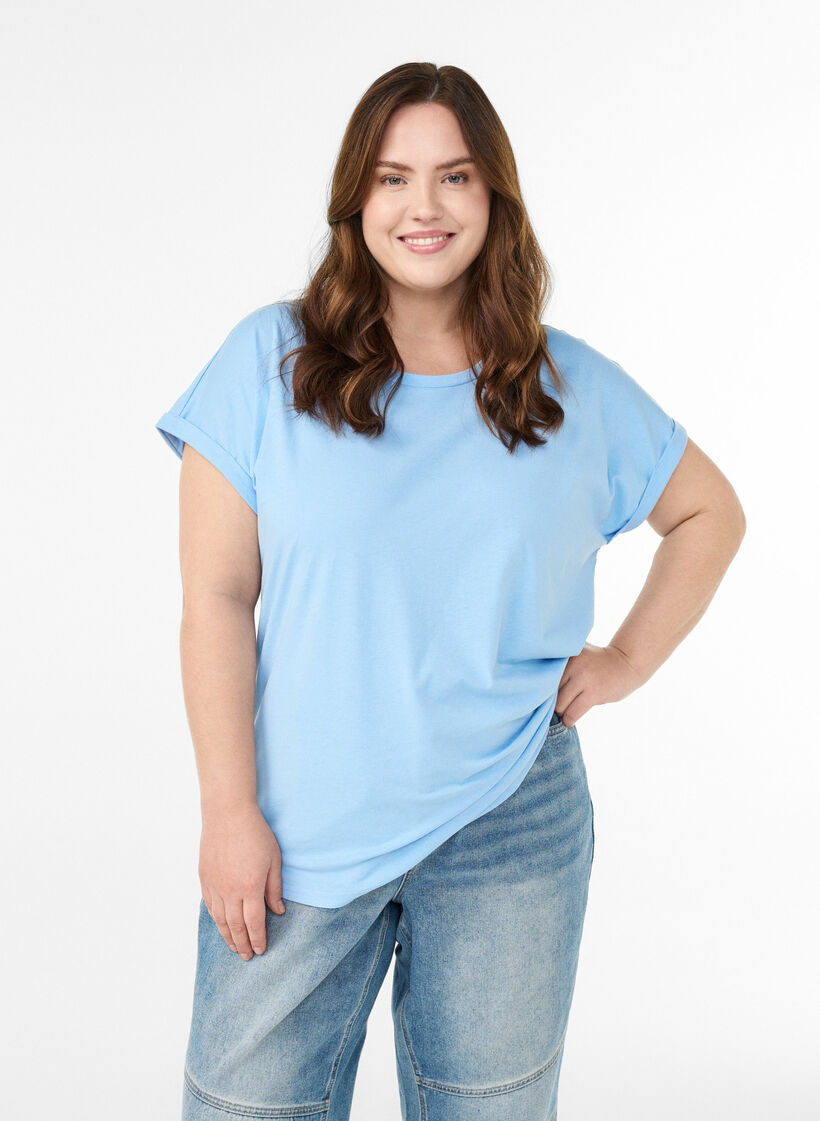 Short-sleeved cotton blend t-shirt, Light Blue, Model image number 0