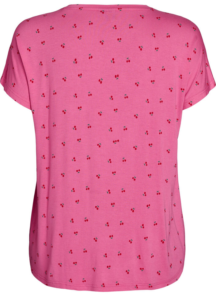 Pyjama T-shirt in viscose with all-over print, Pink, Packshot image number 1