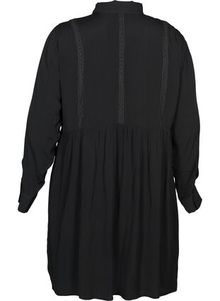 Viscose dress with a lace ribbon, Black, Packshot image number 1