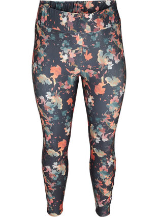 Cropped sports leggings with a floral print, Autumn Flower Print, Packshot image number 0