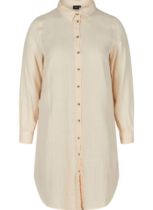 Long cotton shirt with a classic collar, Mother Of Pearl, Packshot image number 0