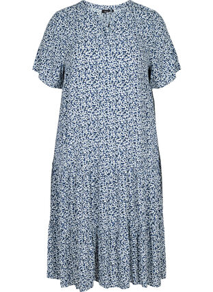 Short-sleeved viscose dress with print, Petit Blue Flower, Packshot image number 0