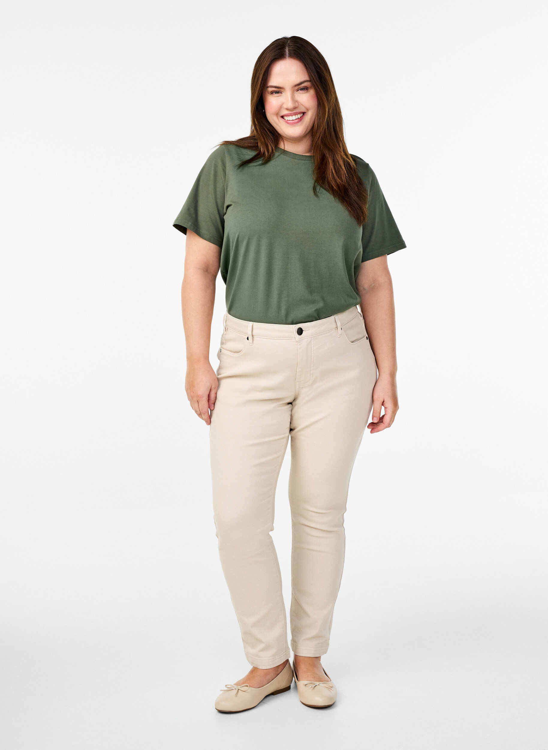 Zizzifashion T-shirt in organic cotton with a round neck, Thyme, Model image number 2