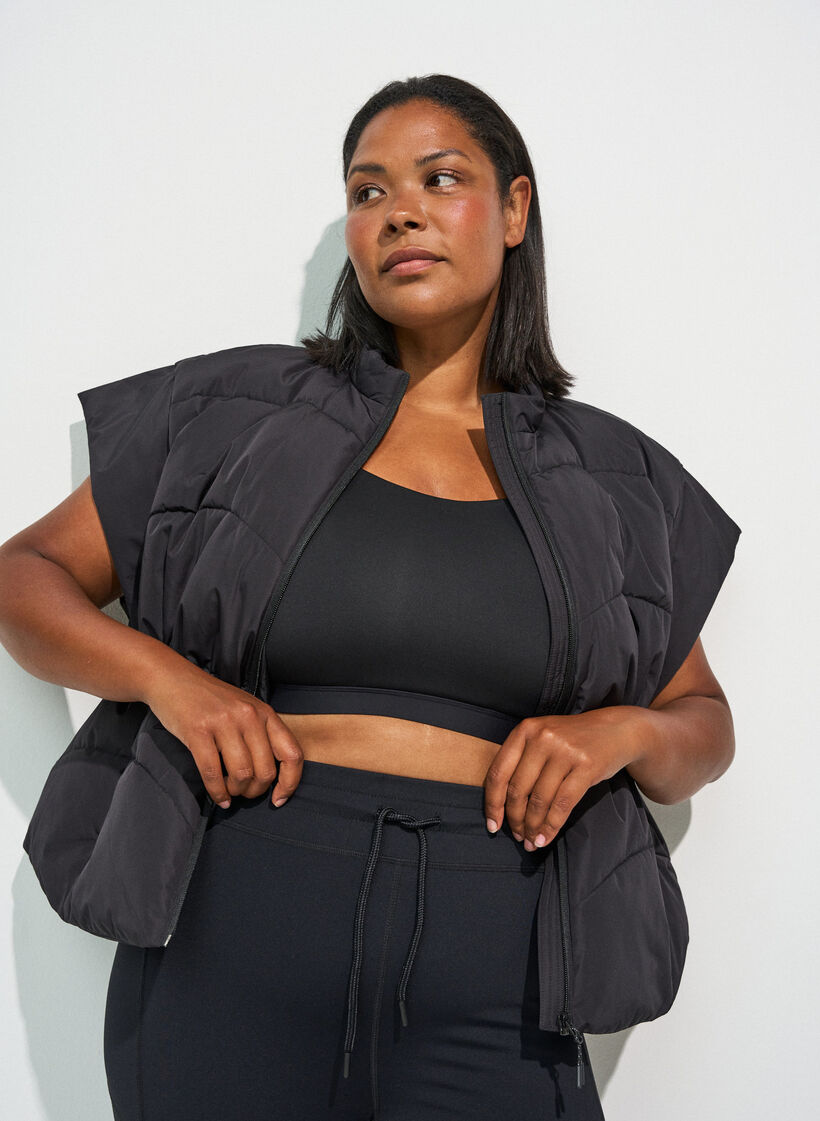 Puffer gilet with adjustable waist, Black, Model image number 3