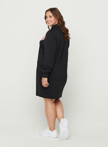 Sweater dress with pockets and a zip, Black w. Burlwood, Model image number 1