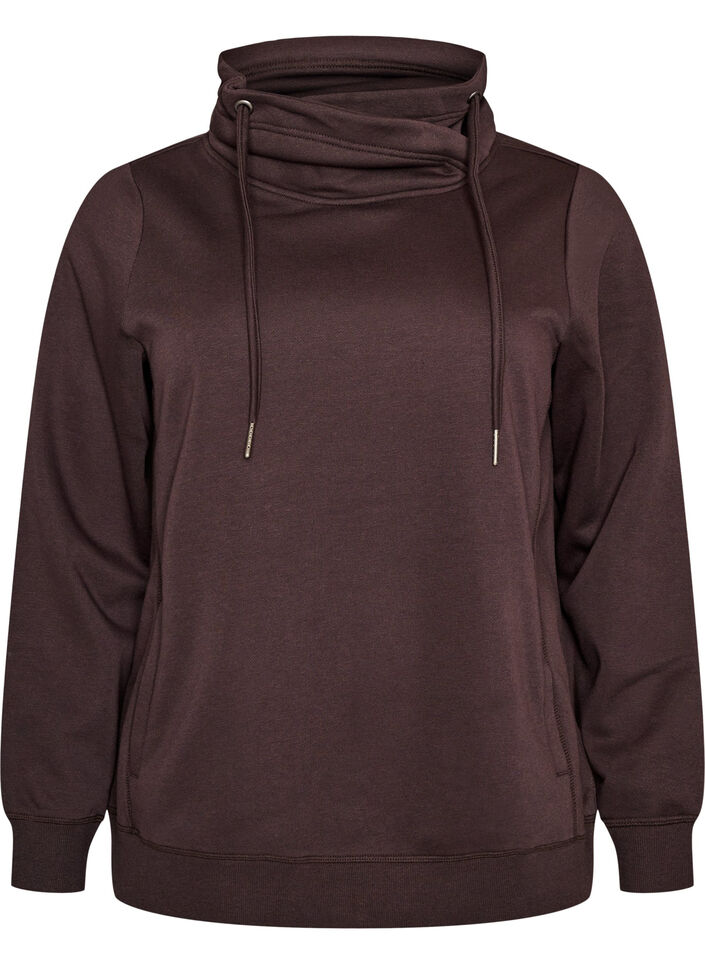 Sweatshirt with high collar and pockets, Brown, Packshot image number 0