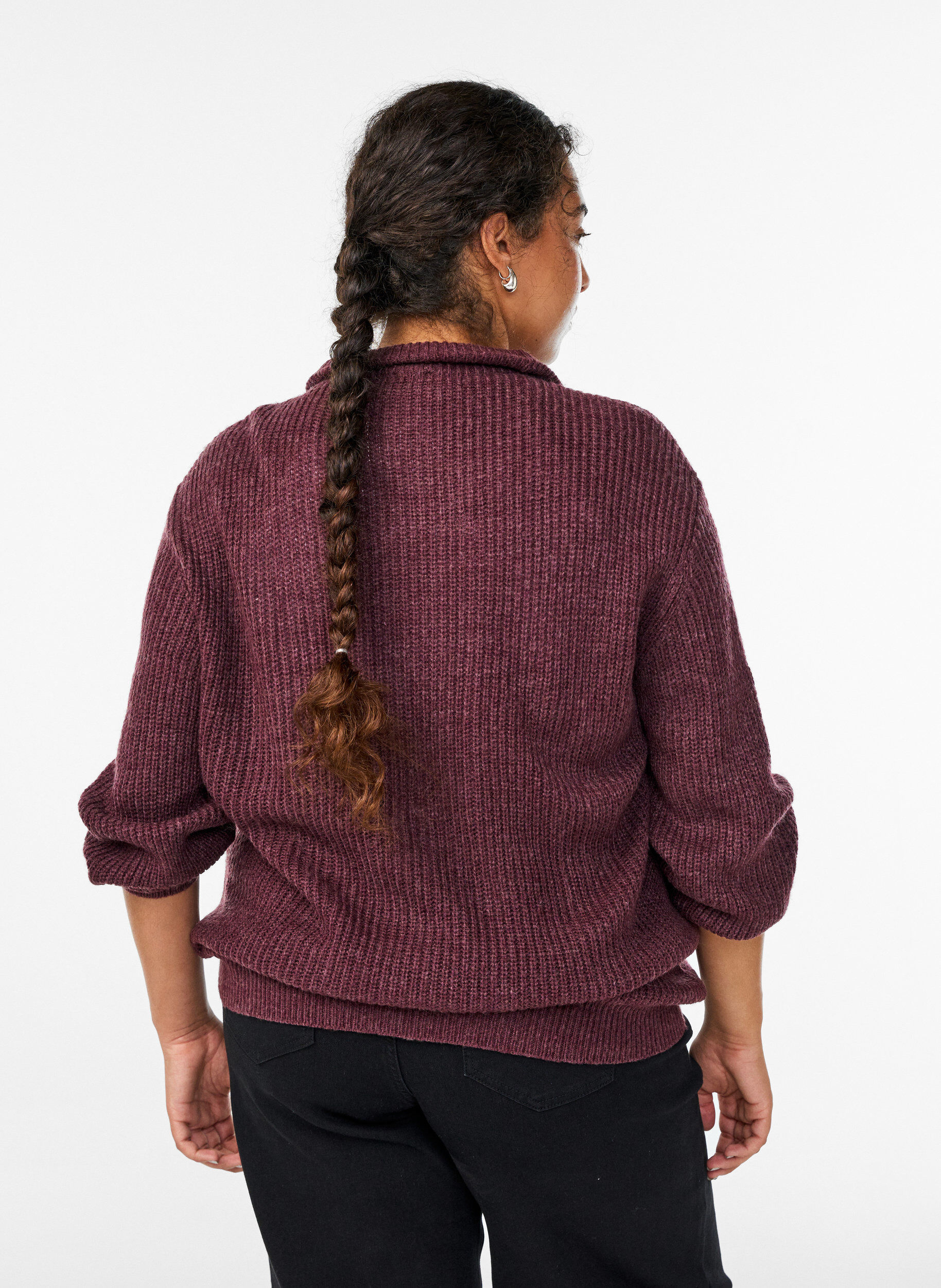 ZizzifashionKnitted sweater with high neck and zipper, Red, Model image number 2