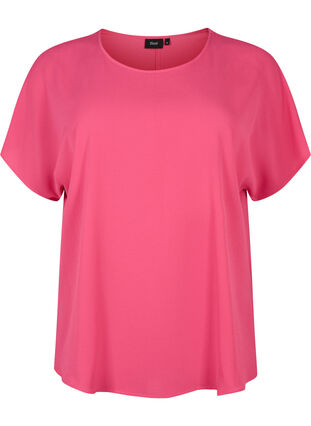 Blouse with short sleeves and a round neckline, Raspberry Sorbet, Packshot image number 0
