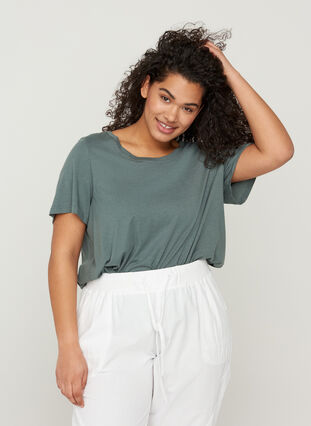 Short-sleeved t-shirt with adjustable bottom hem, Balsam Green, Model image number 0