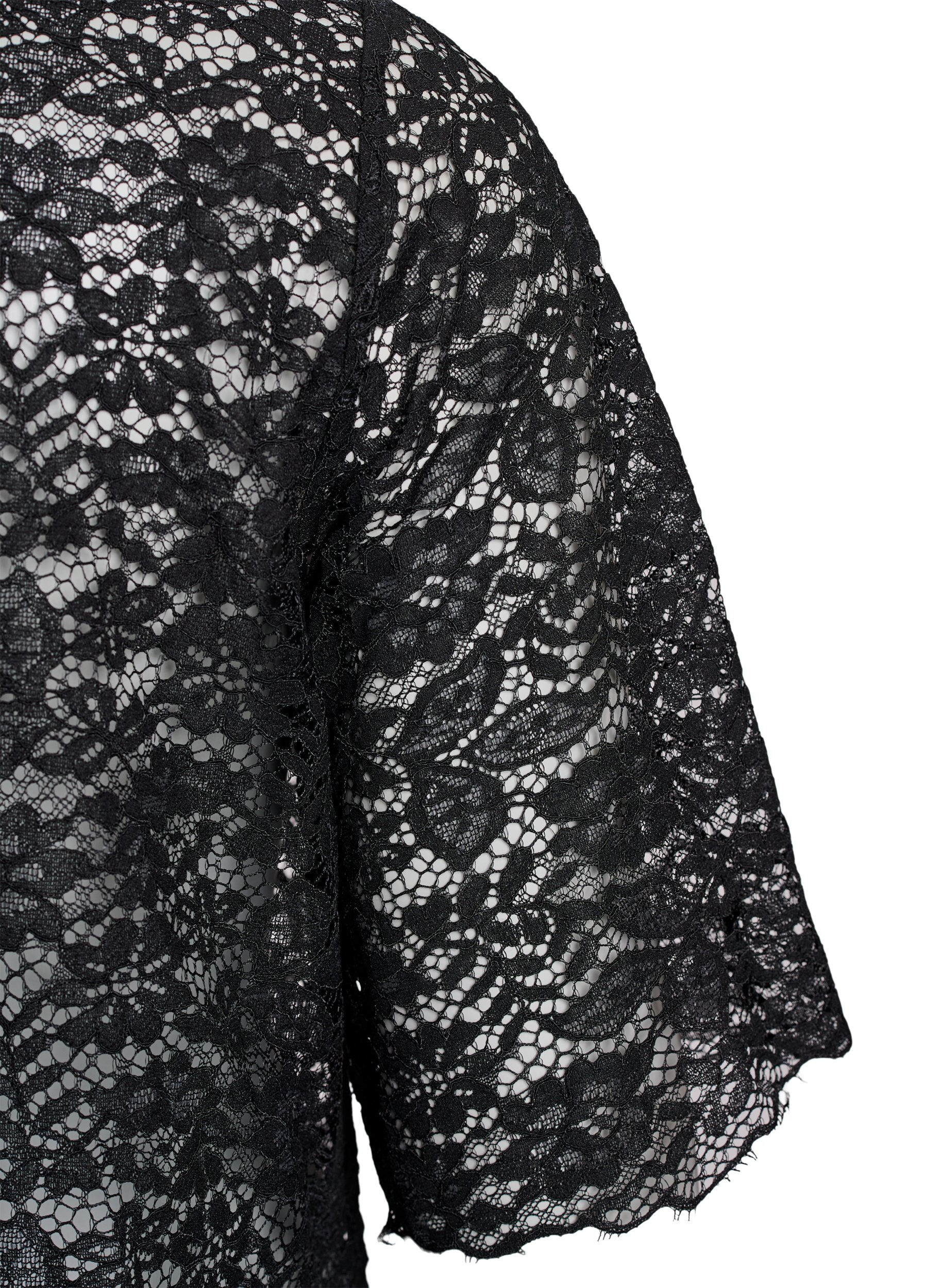 Zizzifashion Lace blouse with short sleeves and round neck, Black, Packshot image number 3
