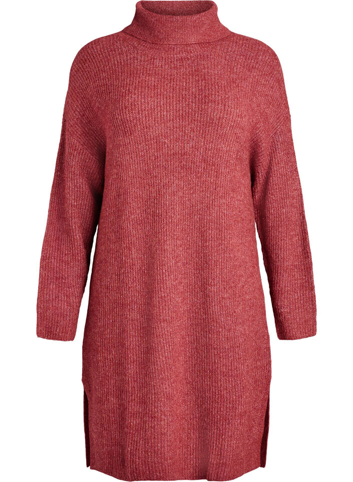 FLASH - Knitted dress with turtleneck, Red, Packshot image number 0
