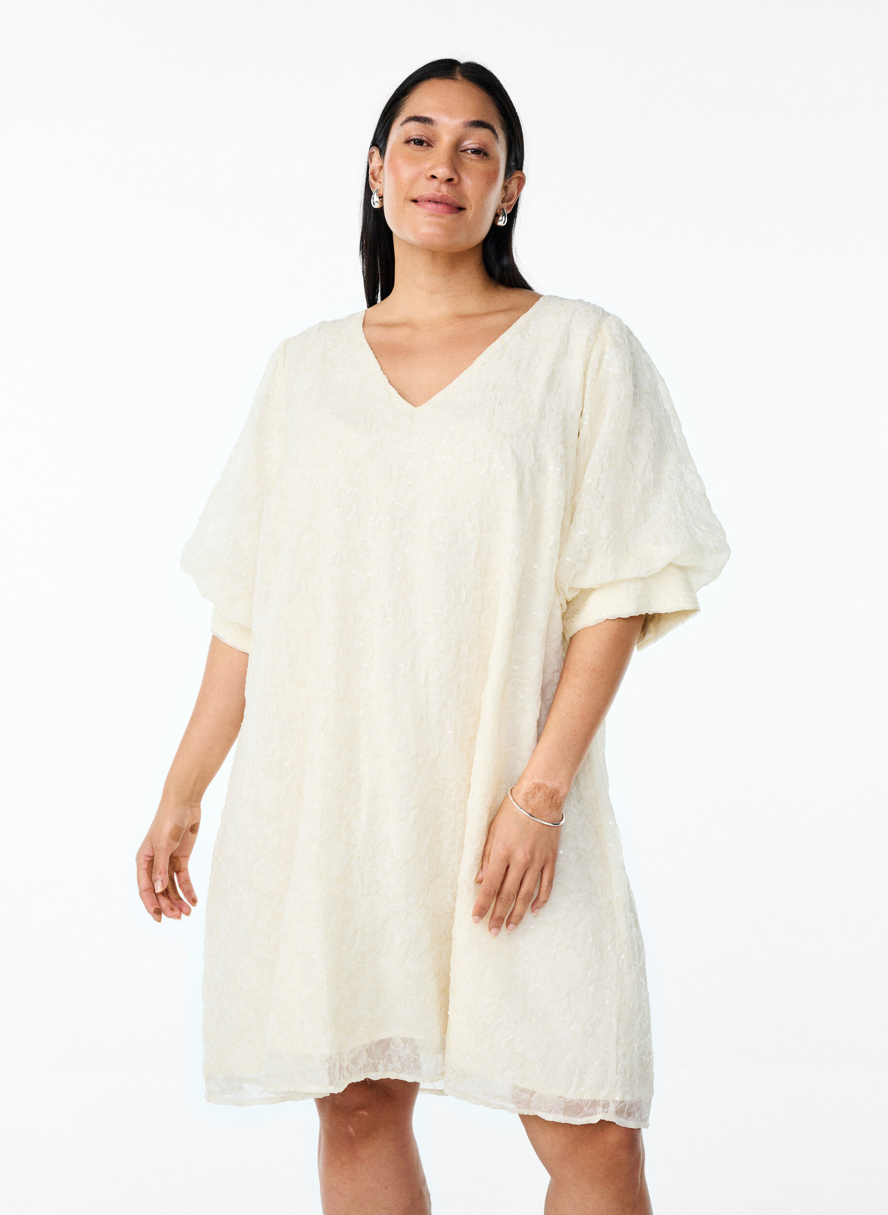 Zizzifashion Short party dress with sequins, Vanilla, Model image number 1